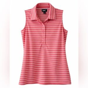 Lands' End Coral & White Striped Sleeveless Polo Tank Top